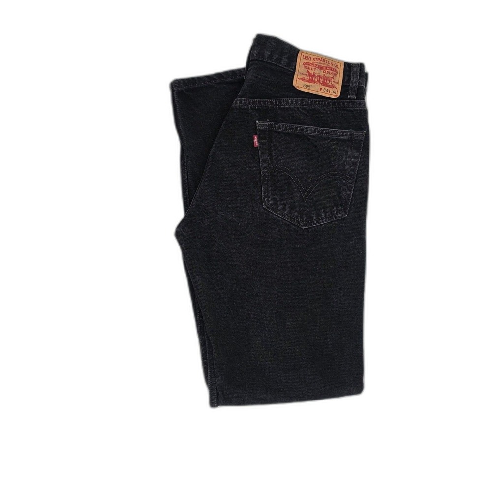 Y2K Vintage Levis 505 Black Denim Jeans Mens 34x32 Regular Fit Straight Cotton